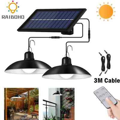 #ad Double Head LED Pendant Light Solar Power Outdoor Indoor Garden Yard Shed Lamp $17.99
