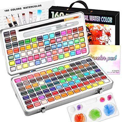 #ad Watercolor Paint Set160 Professional Watercolor Paints in Portable BoxTravel ...