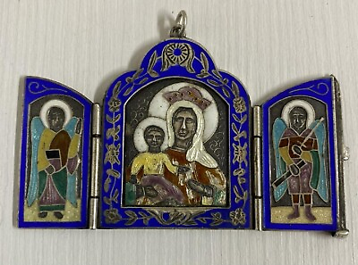 #ad Rare Imperial Russian Antique Ladanka Icon Silver 84 Enamel Religion Christian