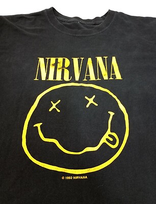 #ad Vintage 1992 Nirvana Smiley Face T shirt No Size Tag See Measurements