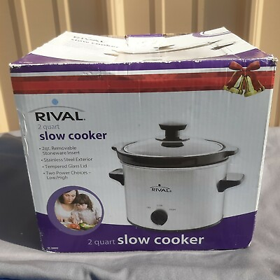 #ad Rival 2 Quart Slow Cooker Removeable Insert Stainless Low High Manual Box