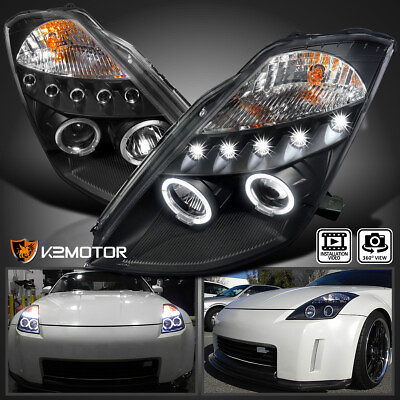 #ad Black Fits 2003 2005 350Z LED Strip Halo Projector Headlights Lamps LR $239.38