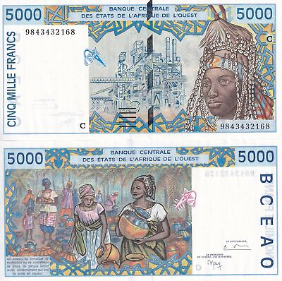 #ad West African States Burkina Faso 5000 Francs 1998 P 313Ch UNC