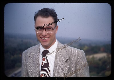 #ad Man Glasses Suit Tie Fashion 1950s 35mm Slide Red Border Kodachrome