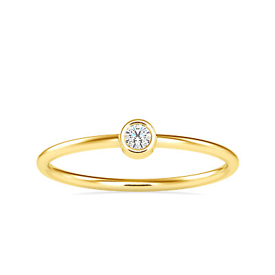 #ad Natural Round Diamond 14k Solid Gold Bezel Set Stackable 1 Stone Ring for Women