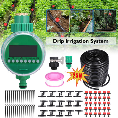 #ad 82FT DIY Plant Self Drip Irrigation Hose Spray Garden Micro Water Dropper Kit