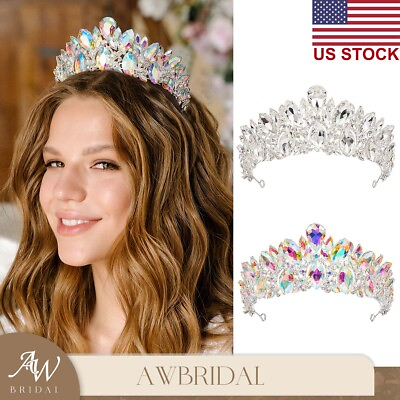 #ad AW BRIDAL Royal Queen Crown Crystal Rhinestone Wedding Bridal Tiara PrincessProm