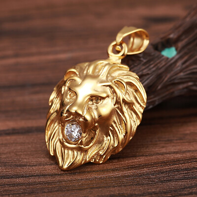#ad High Quality Gold Tone Stainless Steel Lion Punk Hip Hop Pendant Chain Necklace