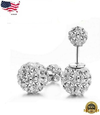 #ad Women Fashion Silver Plated Crystal Ear Stud Earrings Lab Created