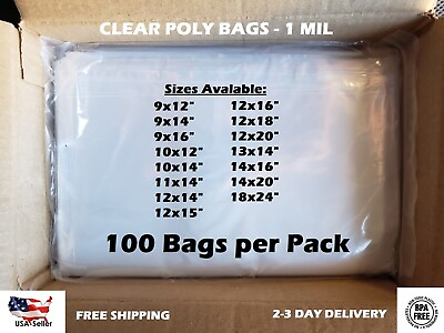 #ad 100 CLEAR POLY BAGS Large Plastic Packaging Open Flat Packing T Shirt Apparel