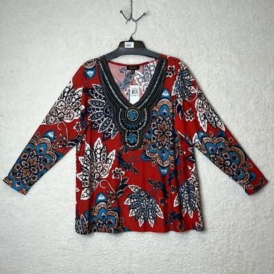 #ad NWT Melissa Paige Womans Stretch Colorful Soft Embroidered Shirt Blouse Top 1X