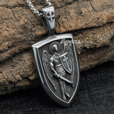 #ad Catholic Mens Archangel St Saint Michael Medal Pendant Necklace Stainless Steel