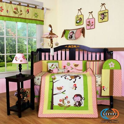 #ad 12PCS Bumperless Monkey Baby Nursery Crib Bedding Sets