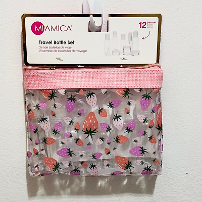 #ad NWT: Miamica 12 piece Travel Toiletry Kit with Strawberry Pattern