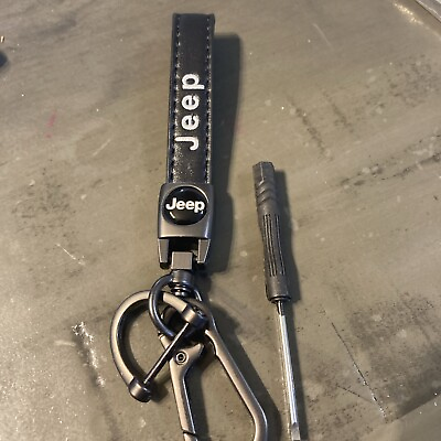 #ad Black Leather Keychain with Jeep logo