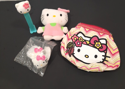 #ad Mixed Lot of Hello Kitty Small Toys Figures PEZ Plush Rings Coin Purse
