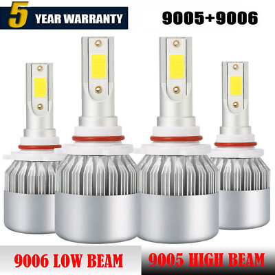 #ad 4PCS 9005 9006 Combo LED Headlight Bulbs Kit High Low Beam 6000K Pure White