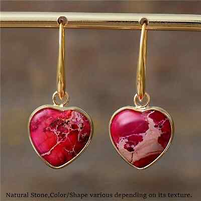 #ad NWT Bohemian Imperial Stone Decor Heart Shape Dangle Earrings