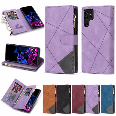 #ad Line stitching Leather Phones Case With Strap Wallet Credit Bank Card Holder