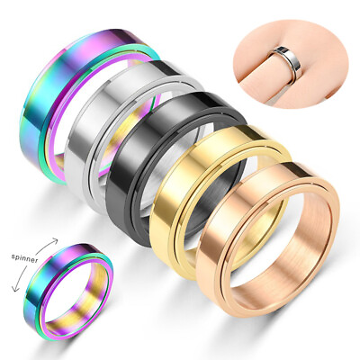 #ad Anti anxiety Spinner Fidget Rotating Rings Men Women Band Stainless Steel Rings