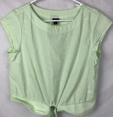 #ad Patagonia Seersucker Shirt Organic Cotton Top Shirt Green White Women’s Small