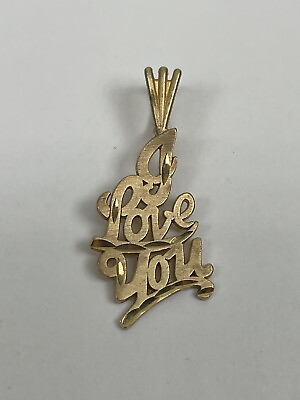 #ad Vintage I Love You Pendant Yellow Gold 14k Signed Jewelry 585 Pre Owned