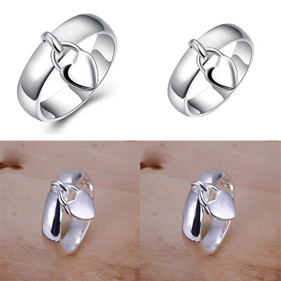 #ad FASHION RING FASHION LOCKED SILVER FINGER THUMB Women RING HEART PLATED