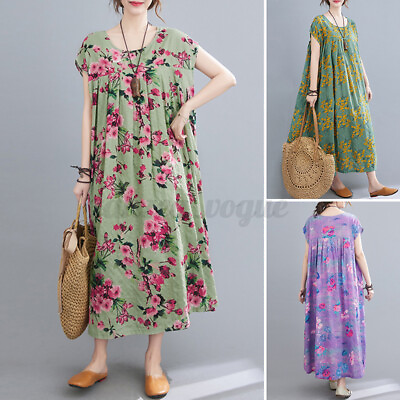 #ad ZANZEA Women Bohemia Summer Short Sleeve Maxi Long Dress Floral Printed Dresses AU $29.36