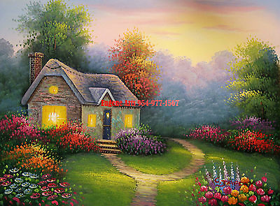 #ad 12x16quot;100% hand painted oil flatLandscape Mountain Lake Forest Cottage Villa