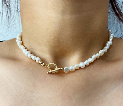 #ad Baroque Pearl Necklace Cultured Freshwater Pearl OT Choker Necklace NE17