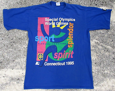 #ad Vintage Starter Shirt Mens Large Blue Special Olympics World Games Sportswear