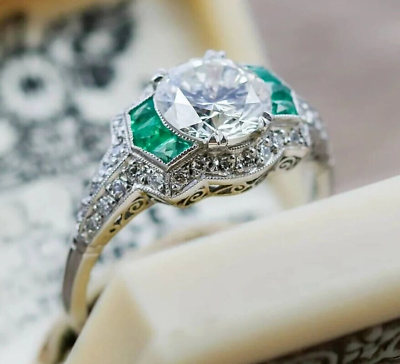 #ad Art Deco Vintage Style 2.45Ct Lab Created Diamond Wedding 14K White Gold FN Ring $78.05