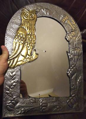#ad Metal Mirror Frame Owl Figure Figural