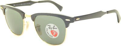 #ad New Ray Ban Aluminum Clubmaster RB3507 136 N5 Black Polar Green 51mm Sunglasses