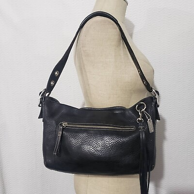 #ad Coach Black Genuine Leather Shoulder Bag Adjustable Strap L04S 1429