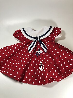 #ad Vintage Peaches ‘n Cream Sailor Dress Marine Red Polka Girl’s Size 12M USA CUTE