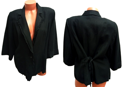 #ad *Lane bryant black linen blend 3 4 sleeves pockets buttoned light jacket 20