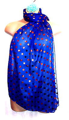 #ad 2 Chic Blue Metallic Orange Polka Dot Women#x27;s Long Scarf