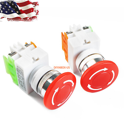 #ad 2X Emergency Stop Switch Push Button Mushroom Emergency Shut Off Switch Button