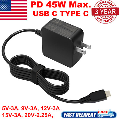 #ad PD 45W USB C Charger Adapter for Macbook HP Dell ASUS Lenovo Samsung Acer Laptop