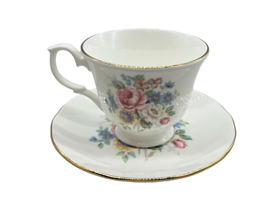#ad Vintage Royal Court Floral Tea Cup and Saucer Fine Bone China Made in England