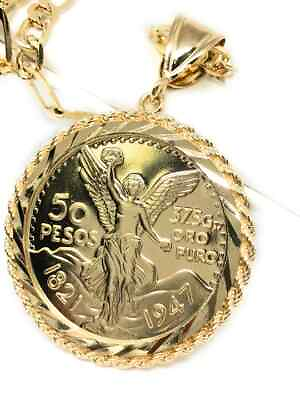 #ad Gold Pl Coin Centenario Mexicano Moneda 50 Pesos Pendant Chain Oro Cadena 26”