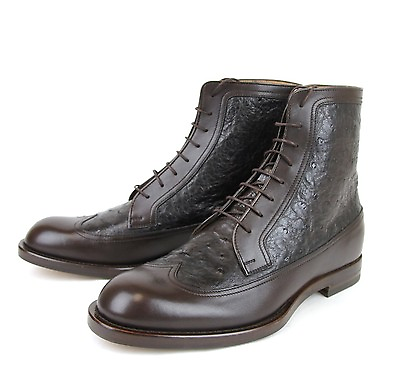 #ad $1860 New Authentic Gucci Mens Leather Ostrich Lace up Boot 322508 2140 $699.99
