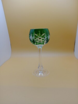 #ad Green Cut To Clear Crystal Wine Glass Elegant Stemware Barware