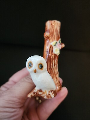 #ad Vintage Ceramic White Owl amp; Tree Stump Hoot Owl Big Eyes