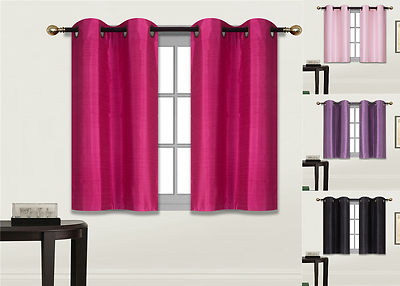 #ad 2 SMALL SHORT SILKY PANELS WINDOW DRESSING CURTAIN SEMISHEER SOLID COLORS N25