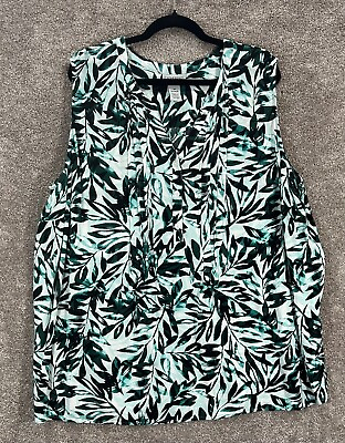 #ad Catherines Top Womens 2X=22 24W Green Black Tropical Sleeveless Rayon Blouse