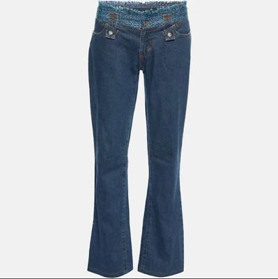 #ad Damp;G DOLCE amp; GABBANA Navy Blue Denim Tweed Waist Detail Flared Jeans IT38 US2 NWT $249.99