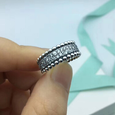 #ad New 100% Authentic Silver Beaded Pave Band Ring Size 5 6 7 7.5 8.5