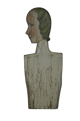 #ad Antique Art Deco Oscar Segall Woodikin Mannequin Bust Female Flapper 27quot;